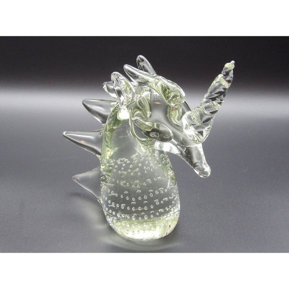 Vintage Hand Blown Art Glass Unicorn with Applied Mane & Applied Horn 7"H x 6"W - Picture 1 of 10